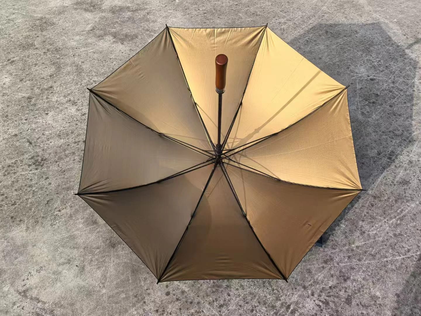 棕色雨伞内侧与伞骨结构
