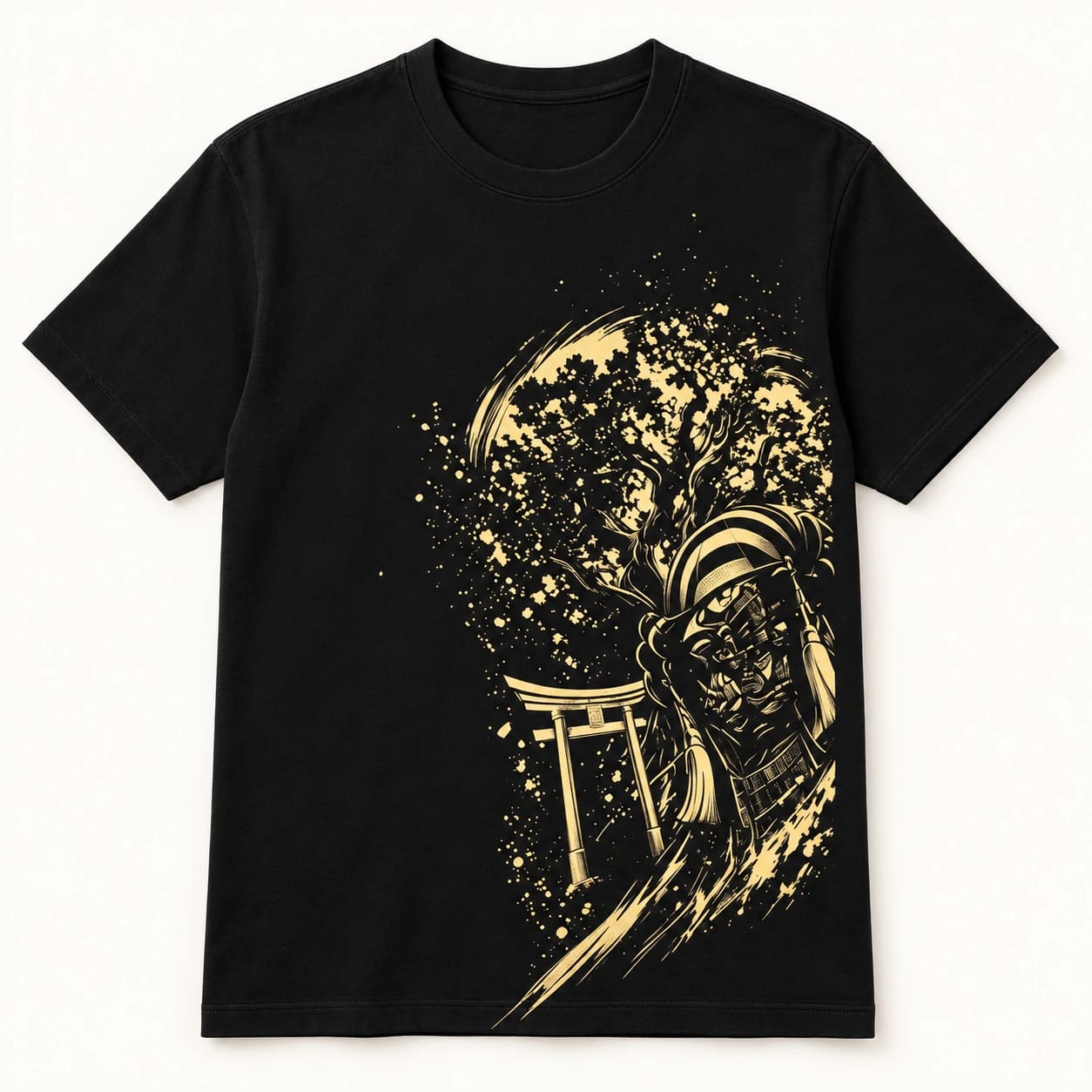 gold printed black T-shirt