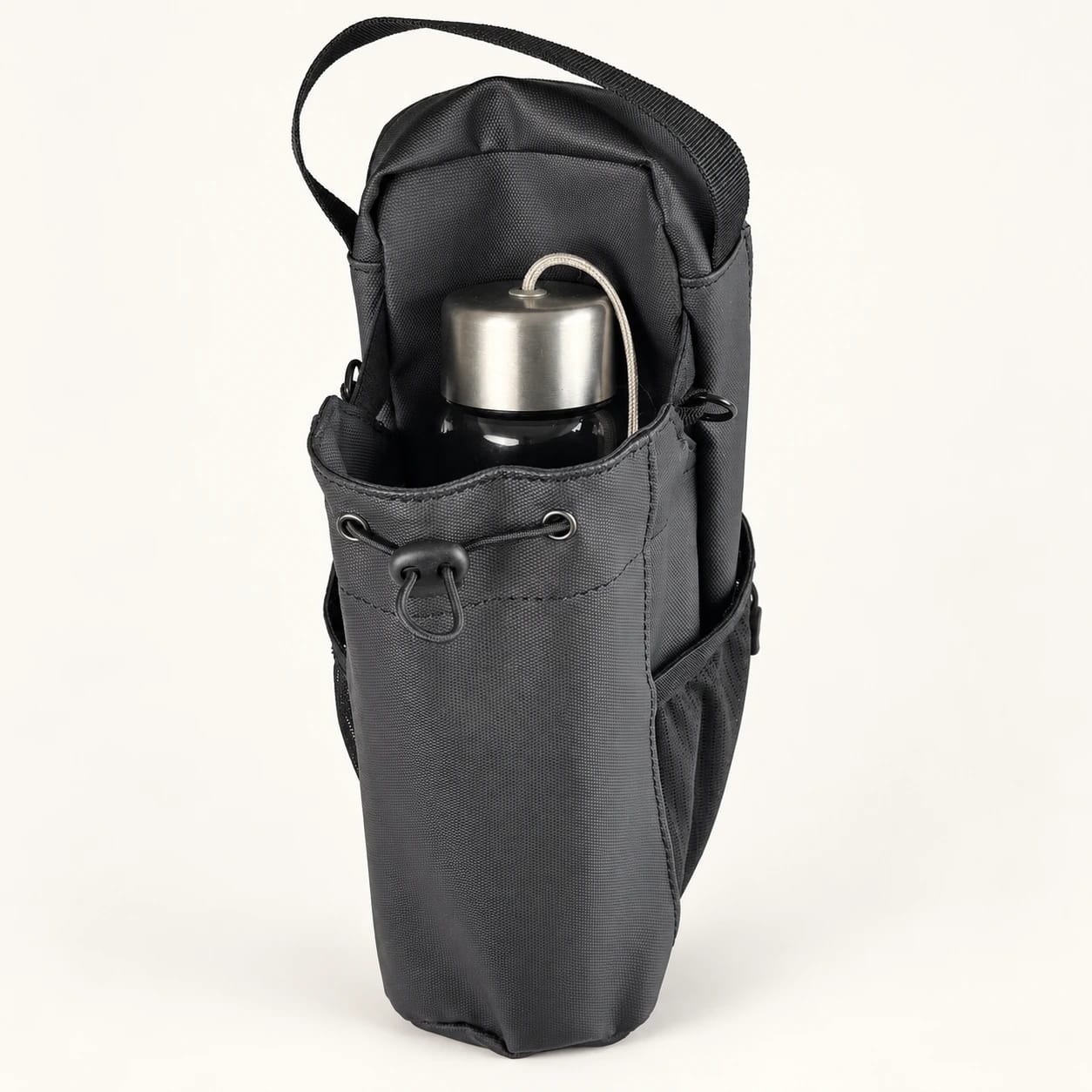 black cylindrical bottle carrier