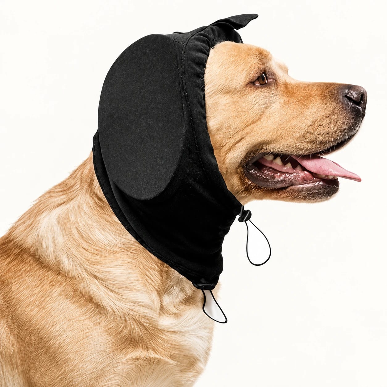dog wearing black hearing protection