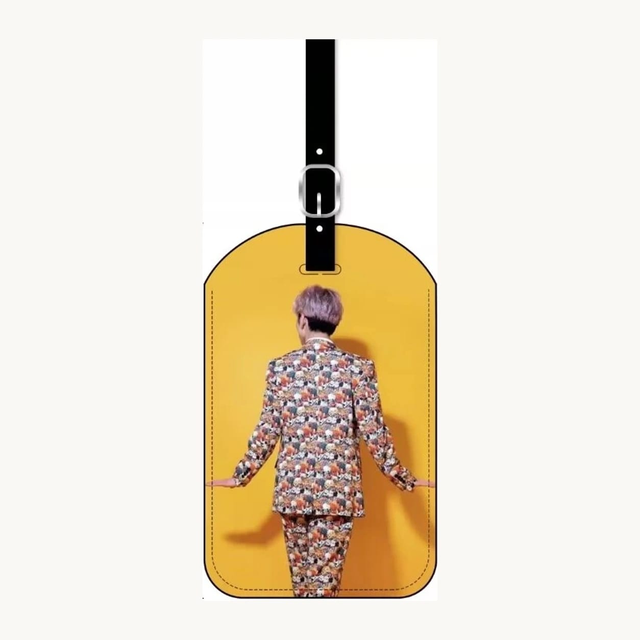 yellow embroidered luggage tag front