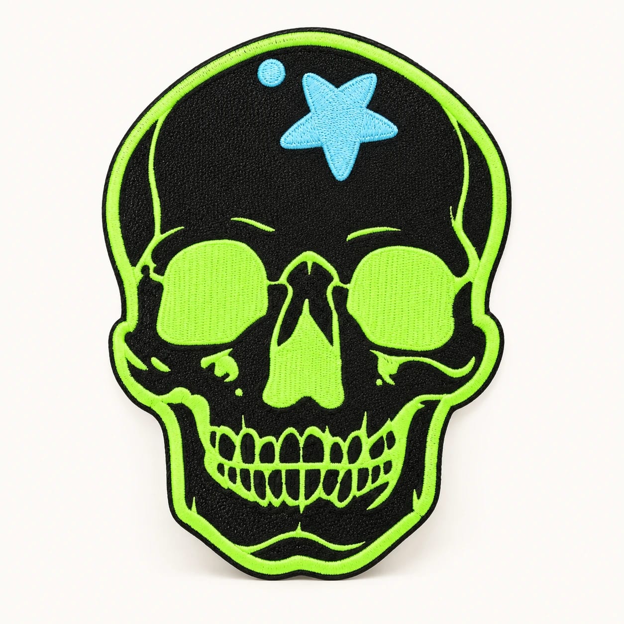 large green skull embroidered patch