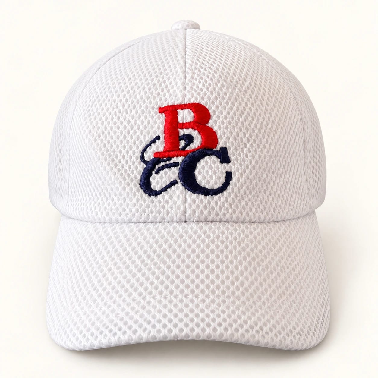 white B C embroidered mesh cap